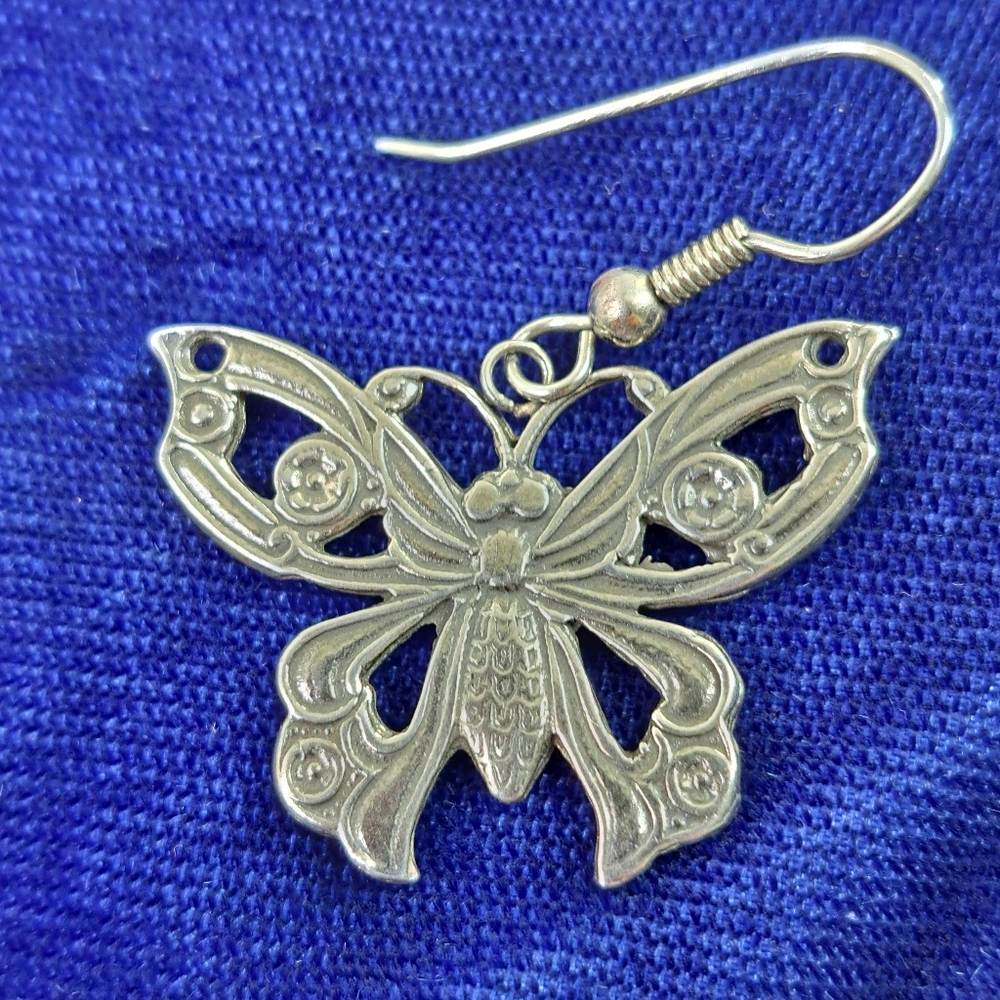 Butterfly 🦋 Sterling Silver Dangle Hook Style Earrings - Picture 5 of 15